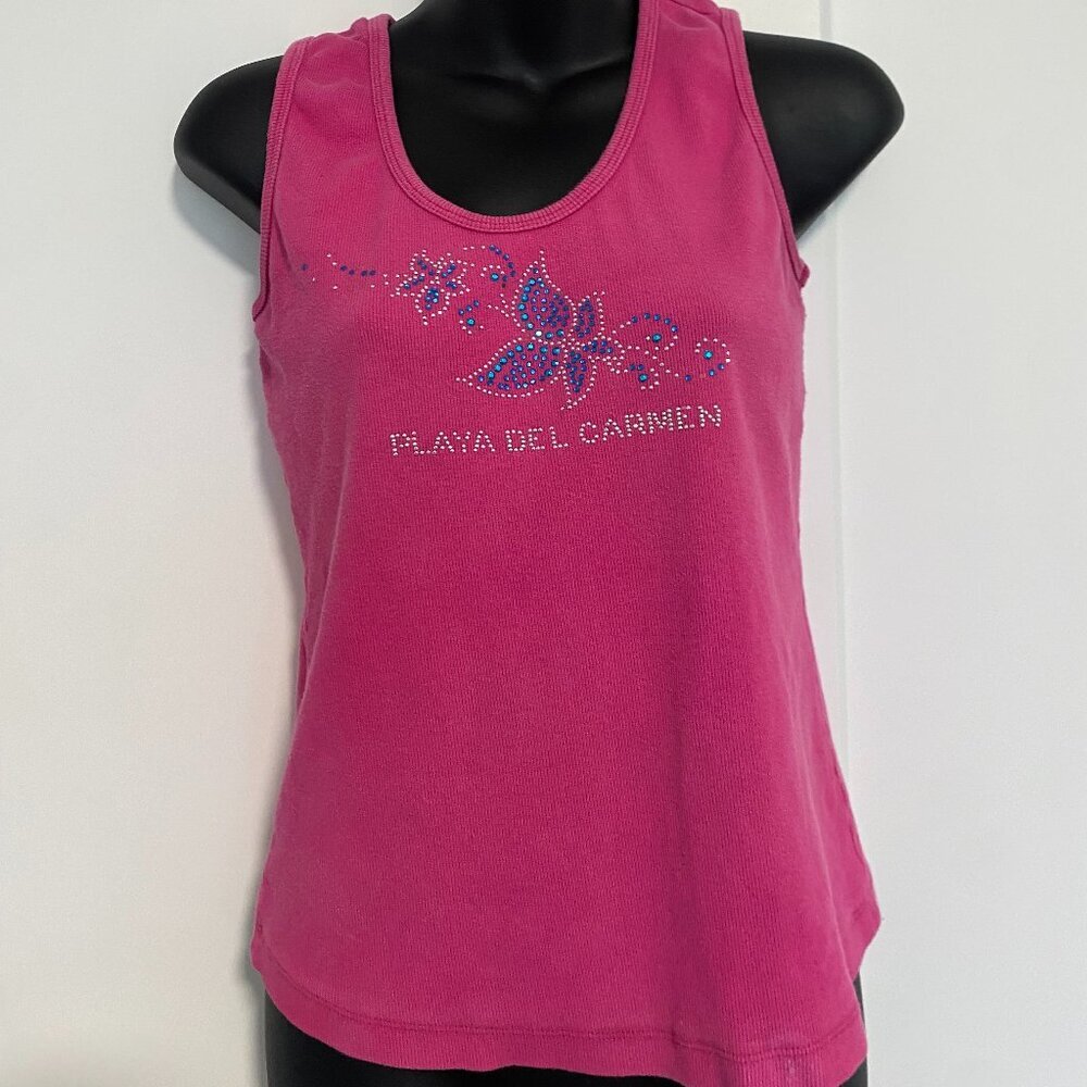 Y2K Pink Ribbed "Playa Del Carma" Tank Top Size‎ Large
